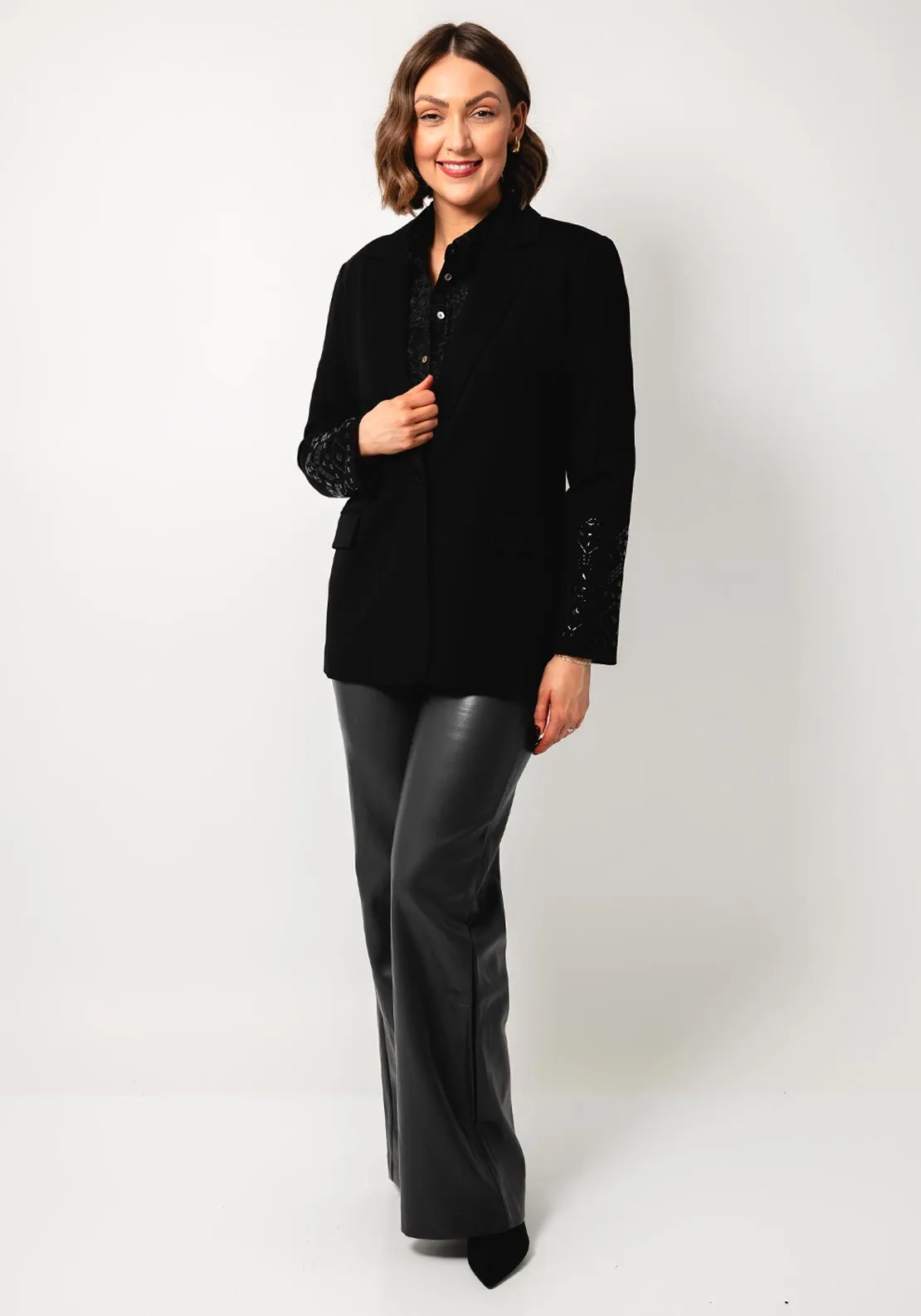 Esqualo Embellished Sleeve Blazer, Black