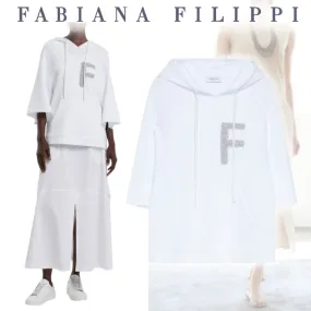 FABIANA FILIPPI  |Sweat Cropped Plain Cotton Logo Hoodies & Sweatshirts