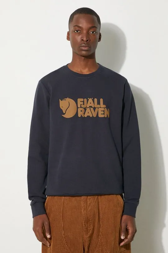 Fjallraven cotton sweatshirt Logo Sweater men's navy blue color F84142