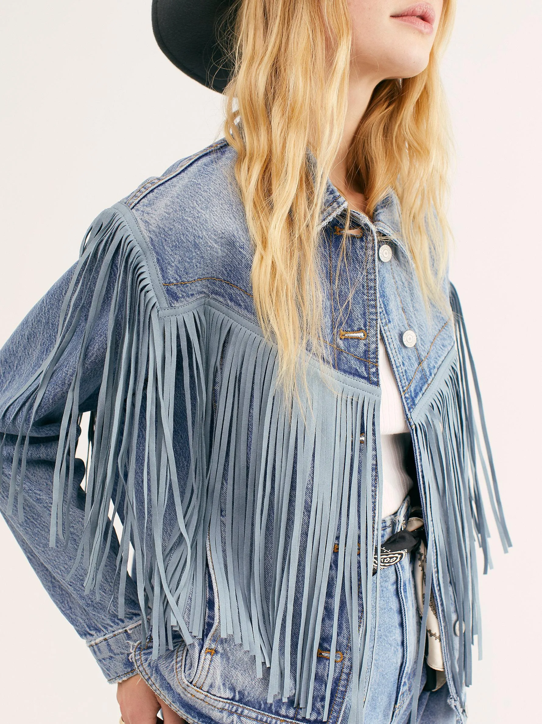 Free People After Hours Fringe Denim Jacket