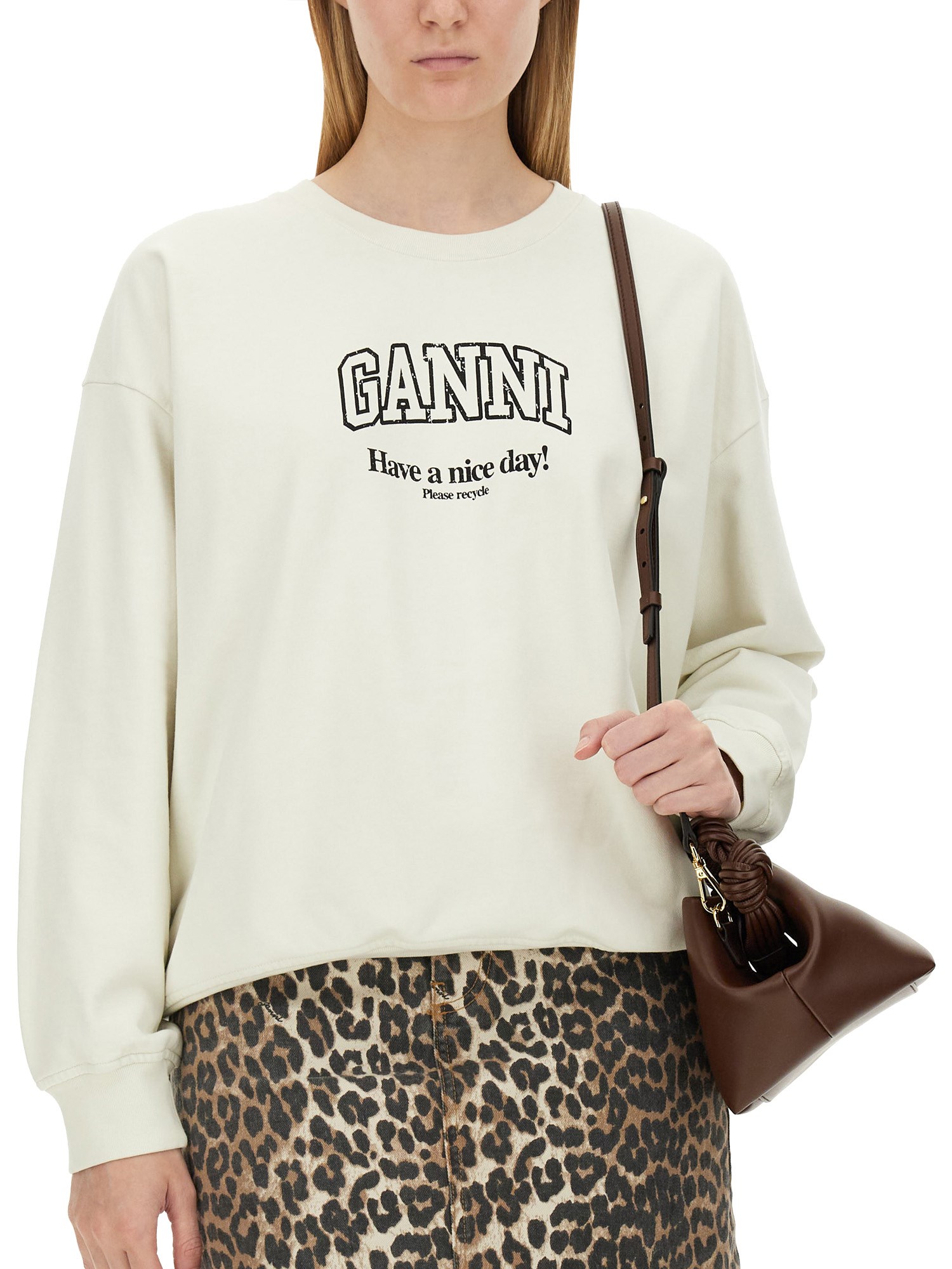 GANNI    COTTON SWEATSHIRT WITH LOGO