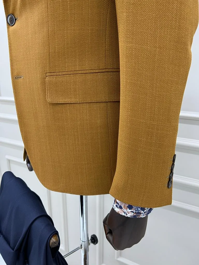 Giovanni Mannelli Slim Fit Mono Collar Camel Blazer