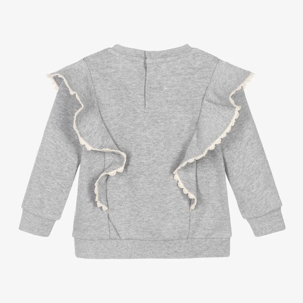 Girls Grey Embroidered Organic Cotton Sweatshirt