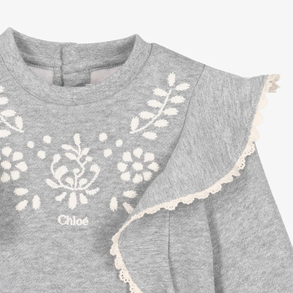 Girls Grey Embroidered Organic Cotton Sweatshirt