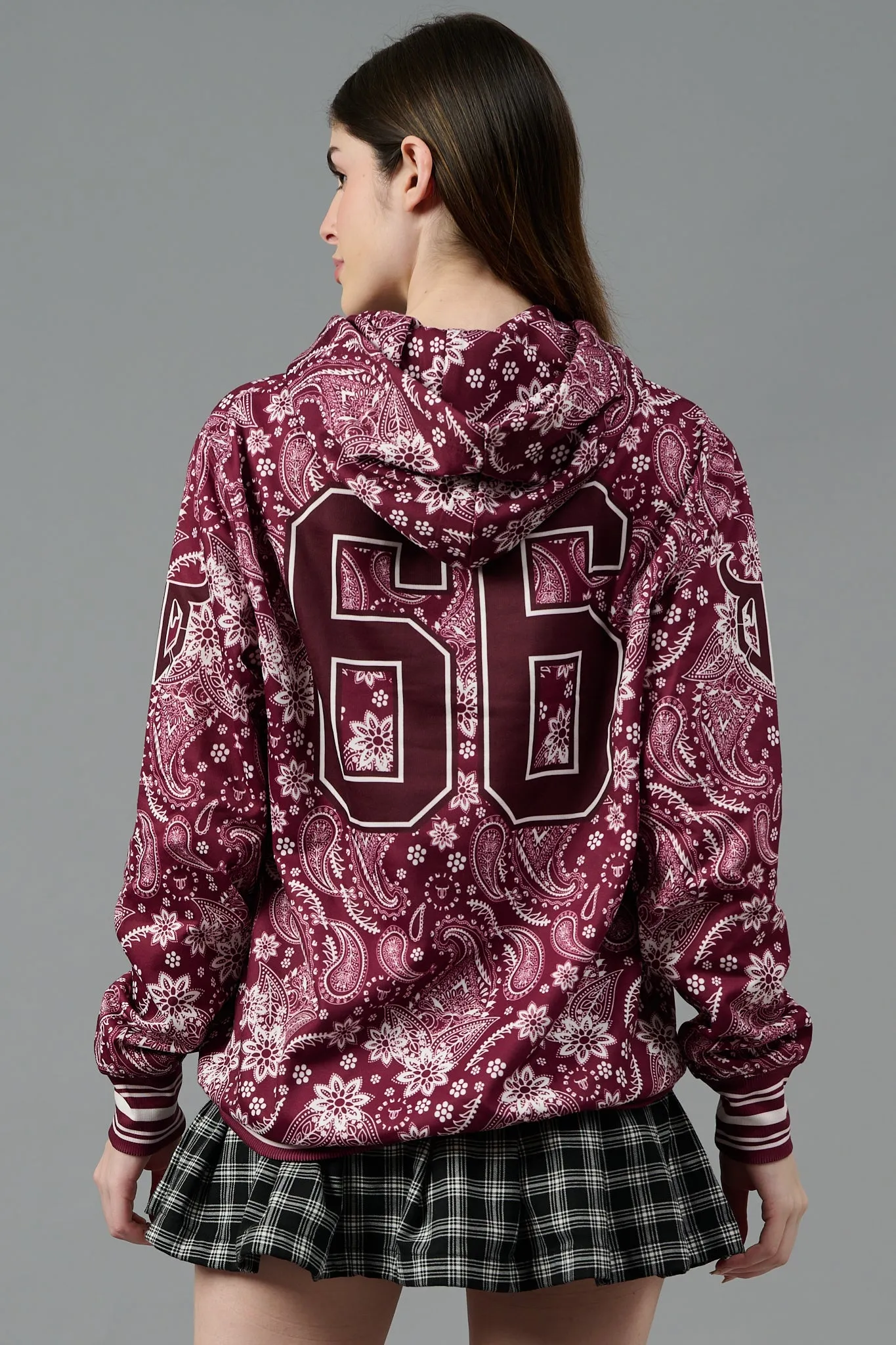 Go Devil 66 & Paisley Design Printed Red Hoodie for Women