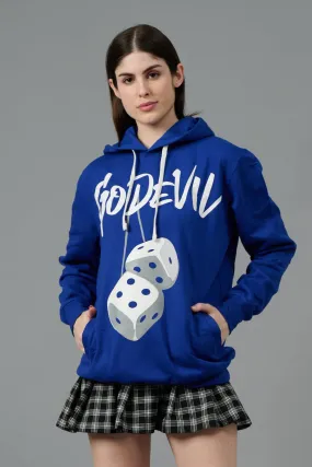 Go Devil Dice Printed Dark Blue Hoodie for Women