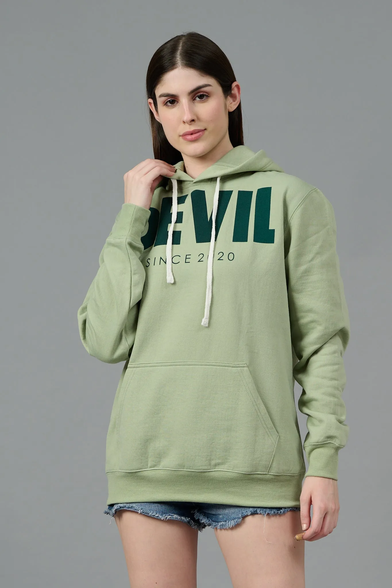 Go Devil Since 2020 Printed Green Hoodie for Women