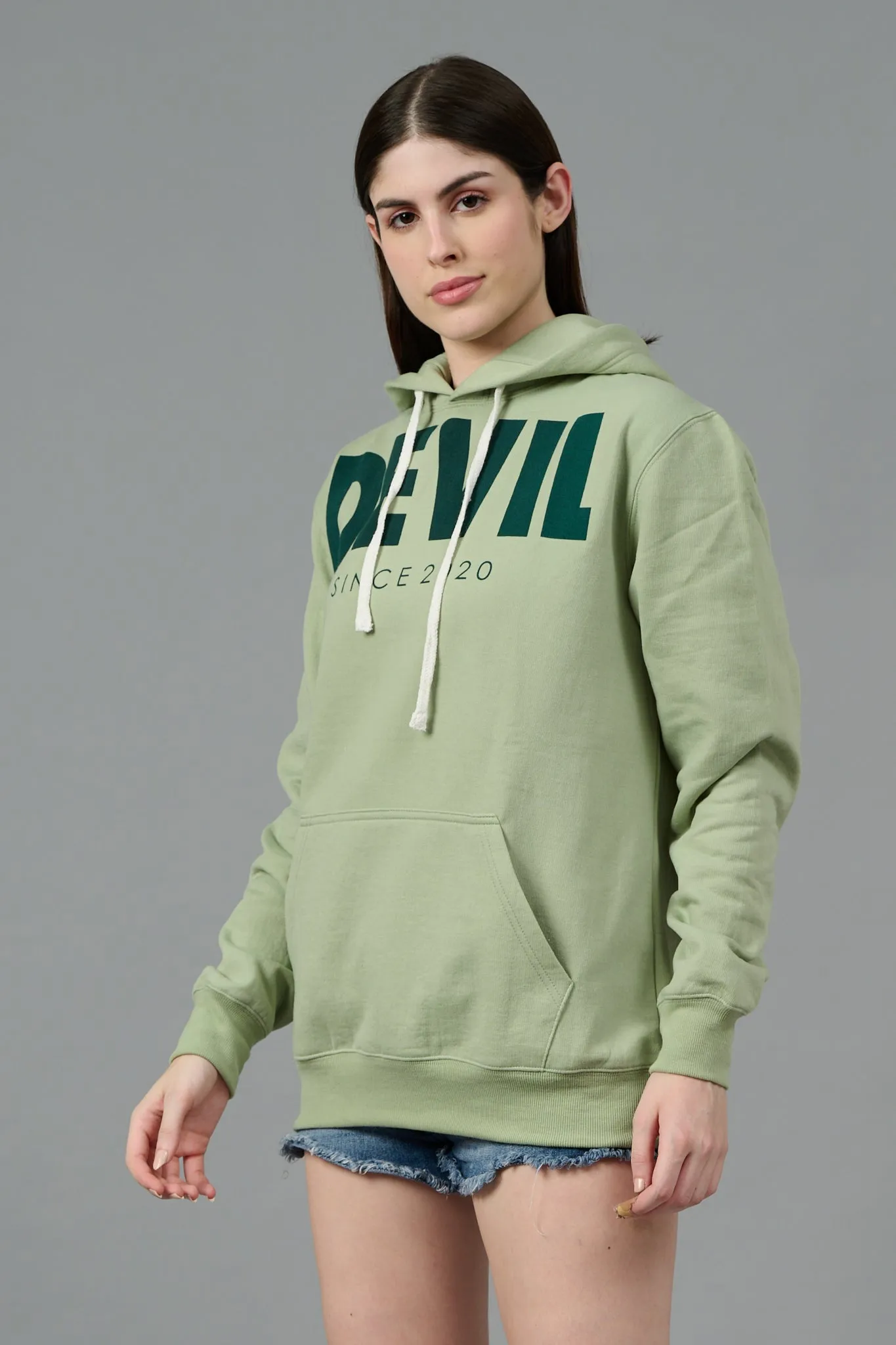 Go Devil Since 2020 Printed Green Hoodie for Women