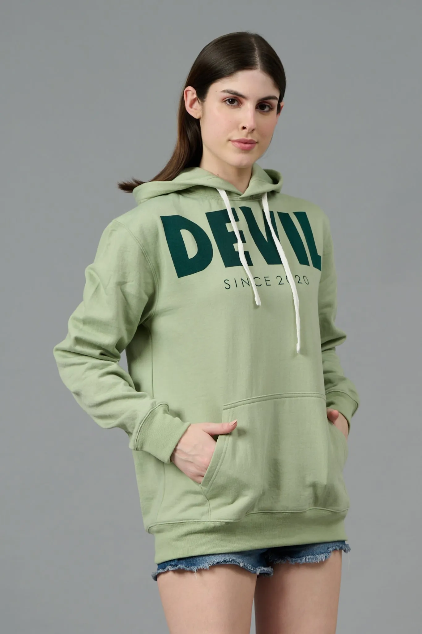 Go Devil Since 2020 Printed Green Hoodie for Women