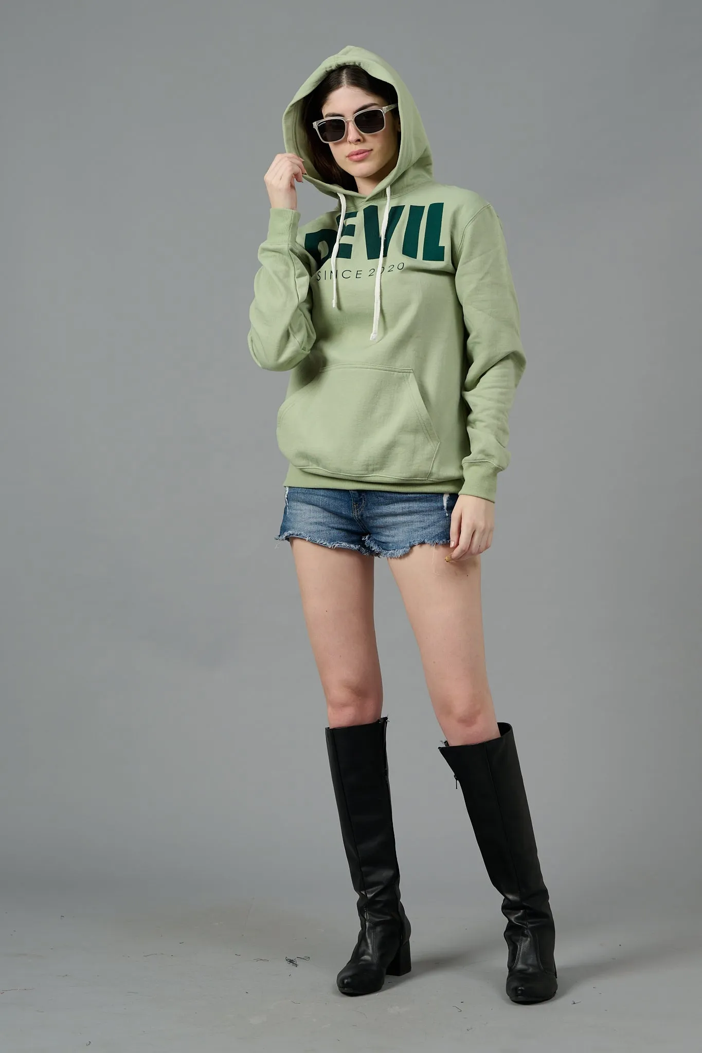 Go Devil Since 2020 Printed Green Hoodie for Women