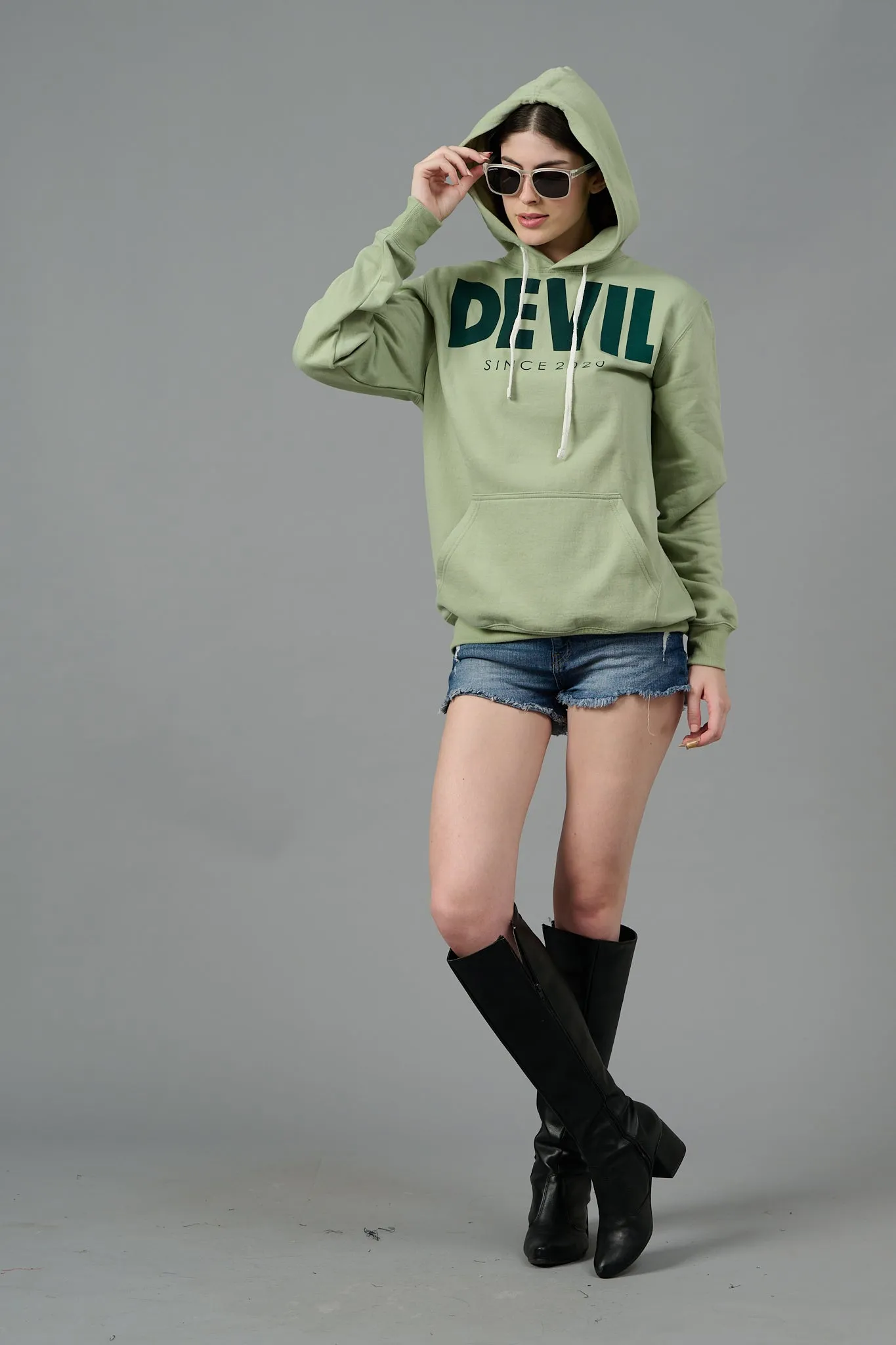 Go Devil Since 2020 Printed Green Hoodie for Women