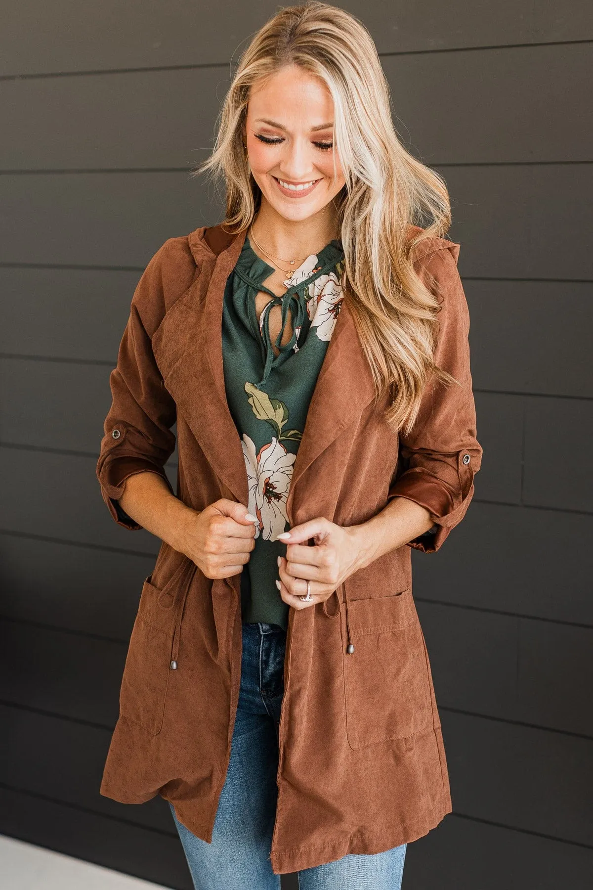 Go Getter Open Front Jacket- Dark Camel