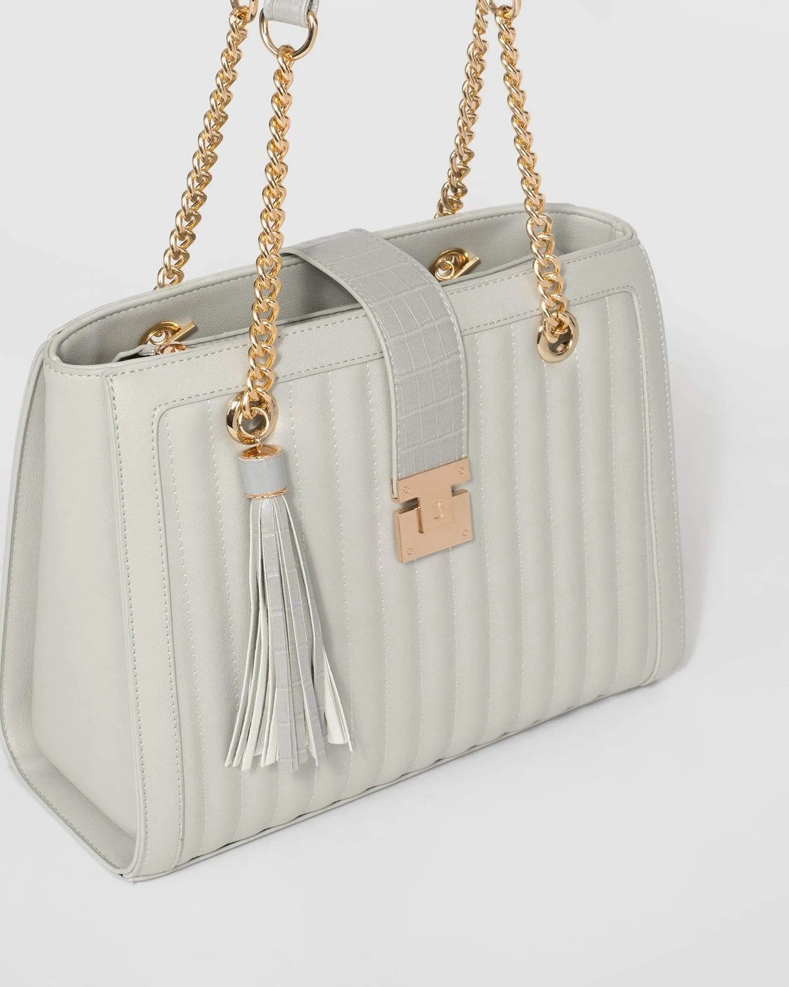 Grey Megan Stripe Quilt Tote Bag