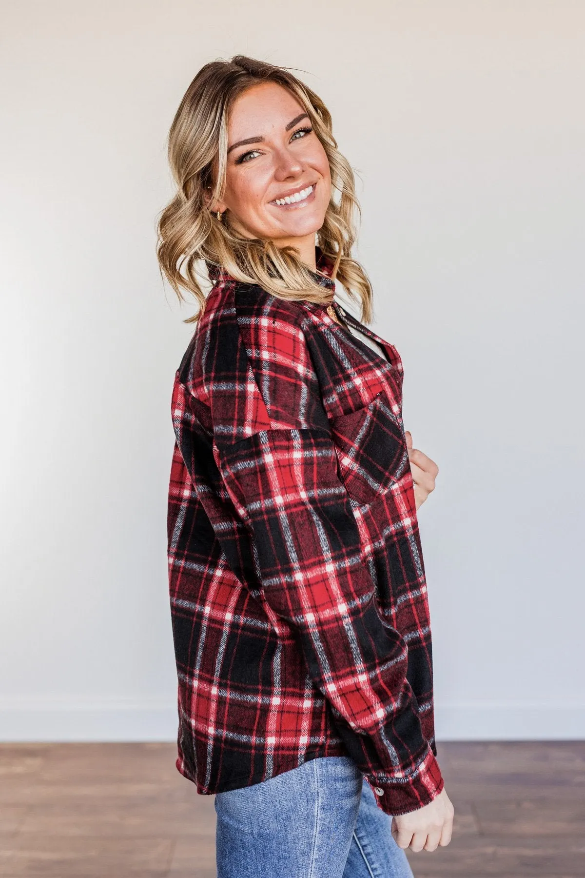 Happiest Of All Plaid Jacket- Black & Red