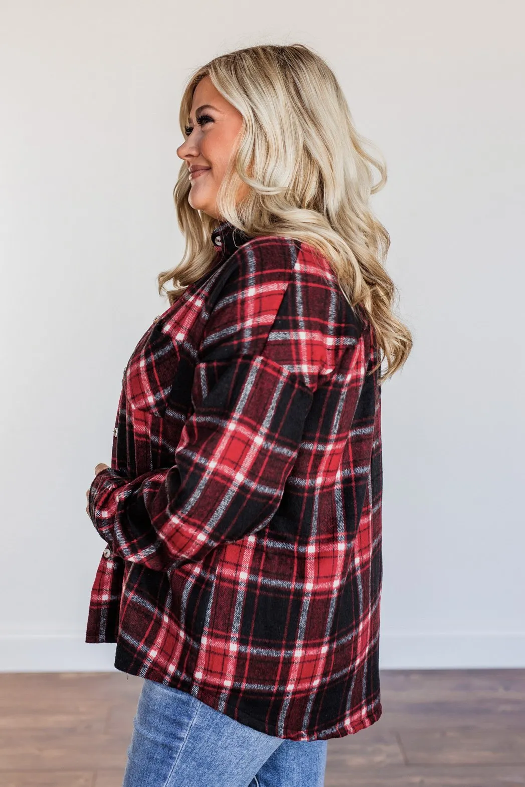 Happiest Of All Plaid Jacket- Black & Red