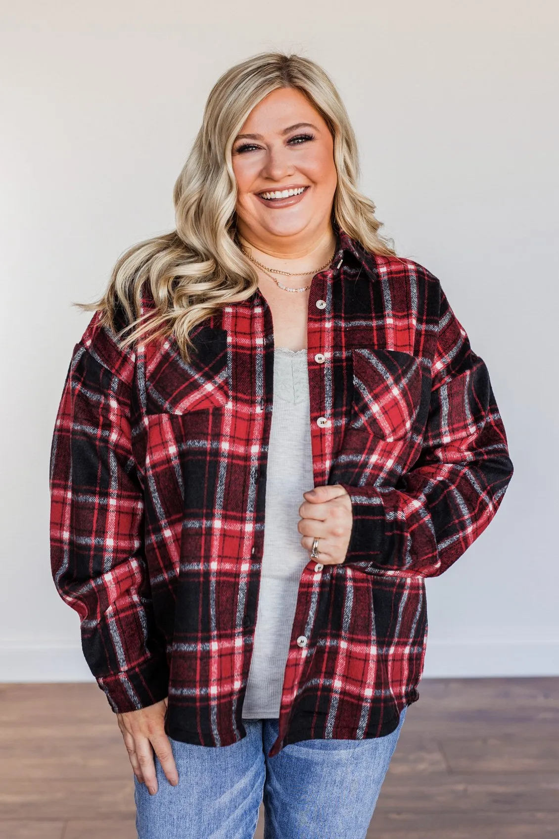 Happiest Of All Plaid Jacket- Black & Red