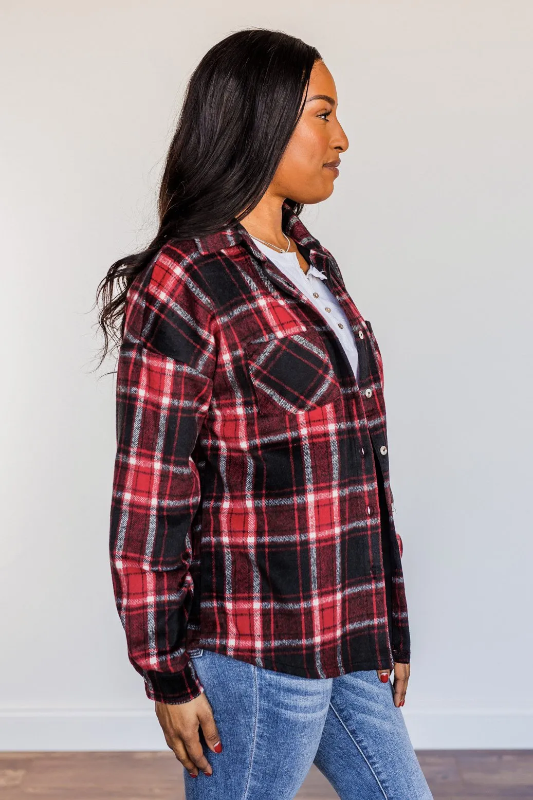 Happiest Of All Plaid Jacket- Black & Red