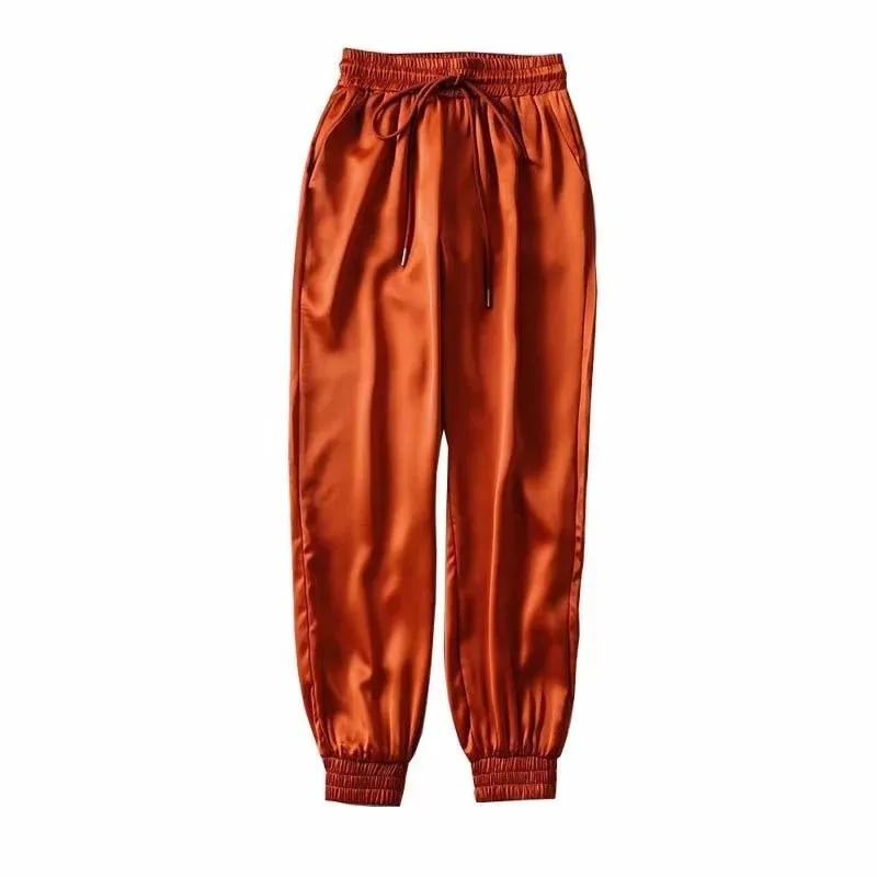 High Waist Satin Jogger Pants