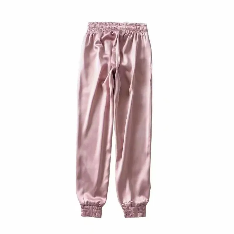 High Waist Satin Jogger Pants