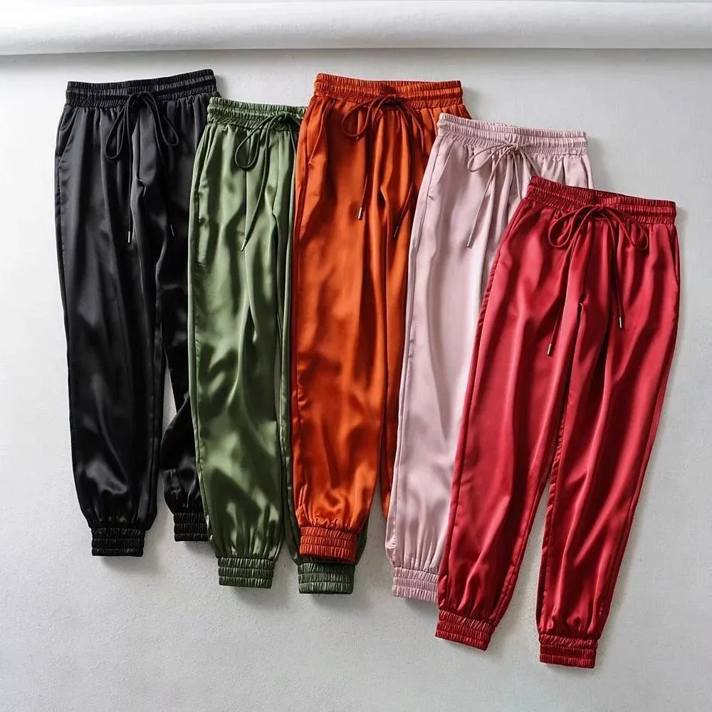 High Waist Satin Jogger Pants