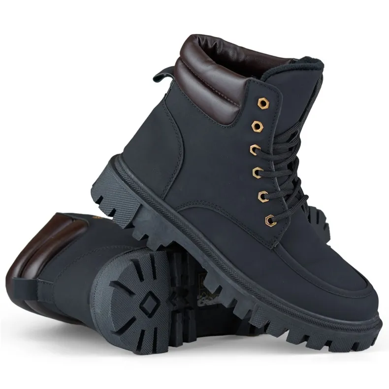 Insulated women's high-top boots, black lace-up boots