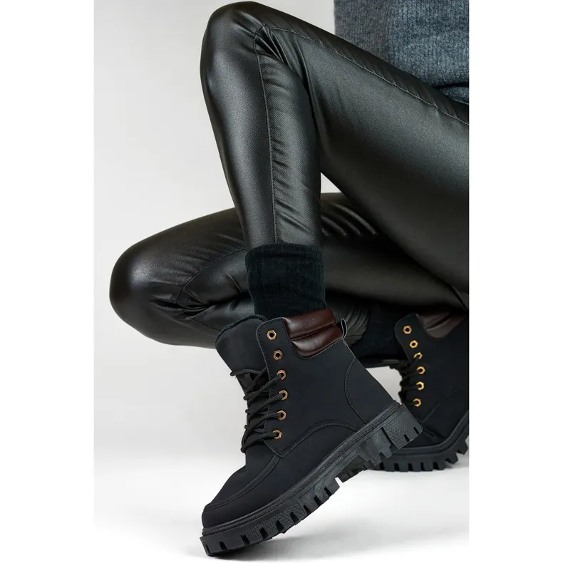 Insulated women's high-top boots, black lace-up boots