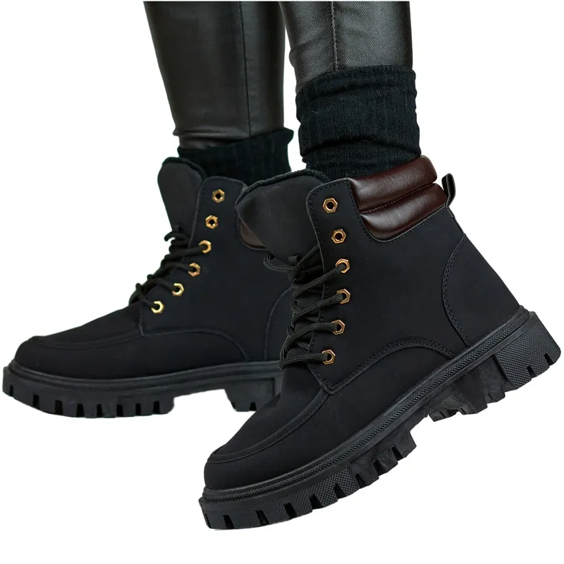 Insulated women's high-top boots, black lace-up boots