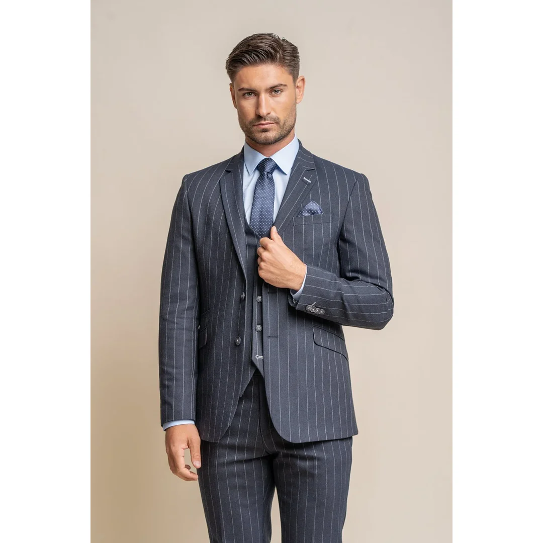 Invincible - Men's Navy Blue Pinstripe Blazer