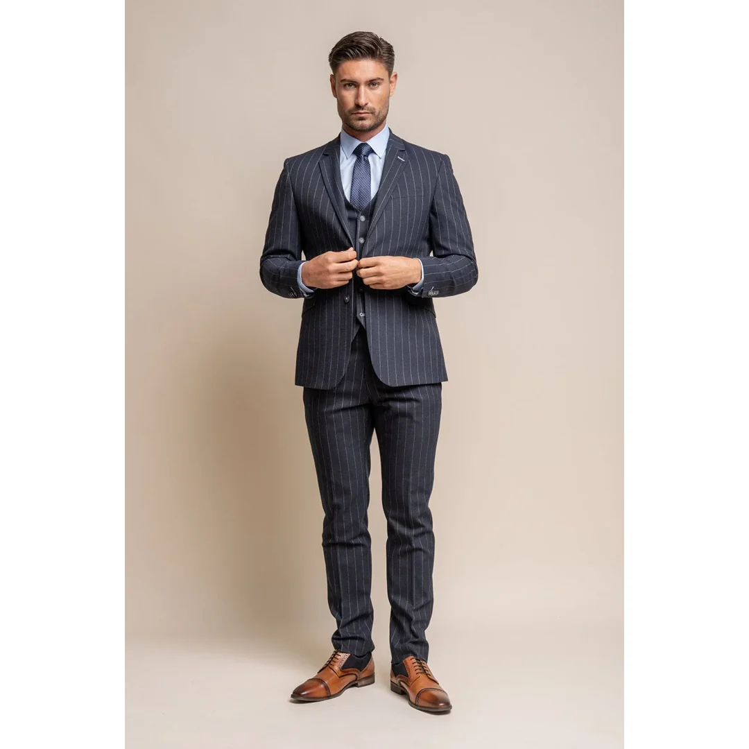 Invincible - Men's Navy Blue Pinstripe Blazer