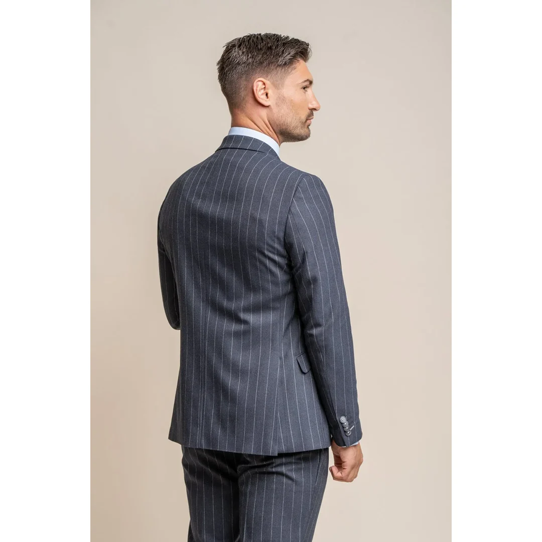 Invincible - Men's Navy Blue Pinstripe Blazer