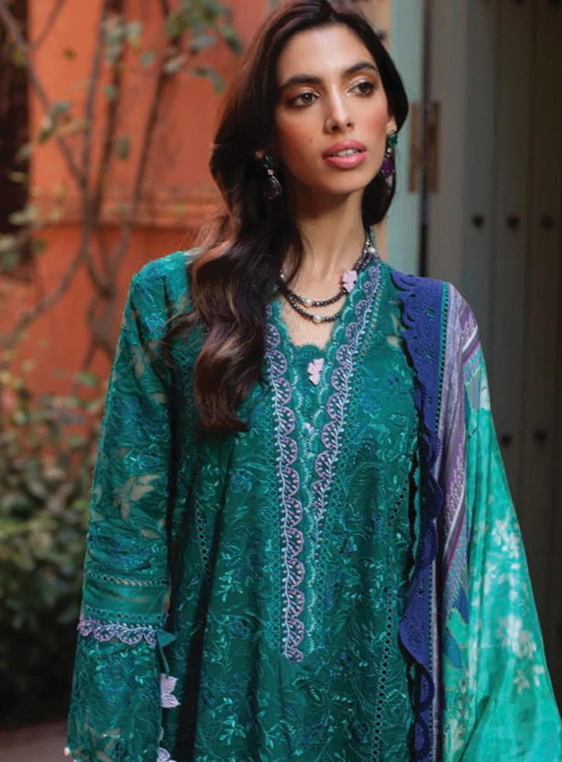 Kesh By Farah Talib Aziz Embroidered Lawn Unstitched 3 Piece Suit - FTA23KL FTA-05 ATLAS EMERALD