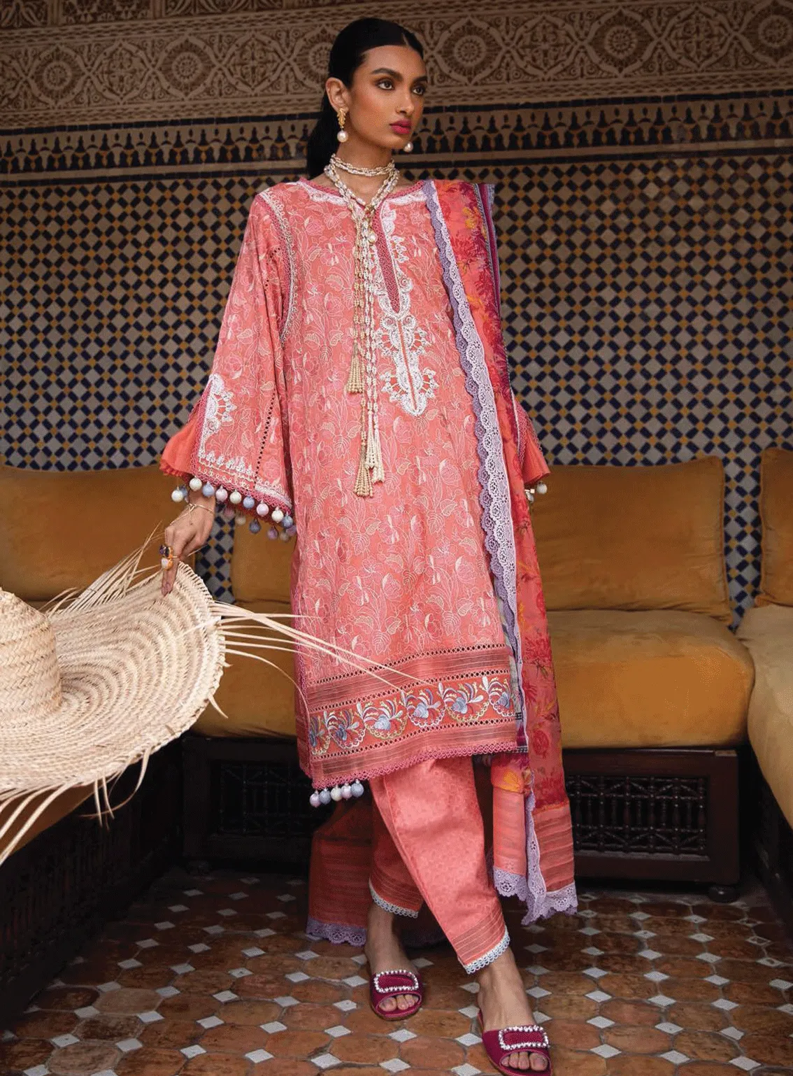 Kesh By Farah Talib Aziz Embroidered Lawn Unstitched 3 Piece Suit - FTA23KL FTA-15 VILLA CORAL