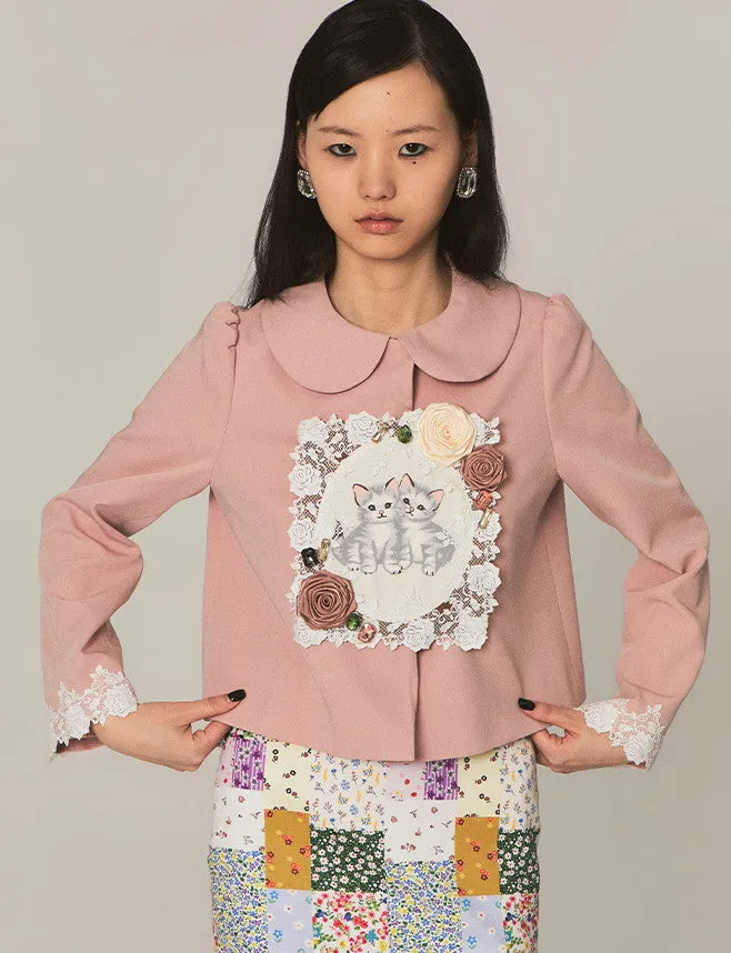 Lace 3D Flower Cat Round-Collar Unique Jacket