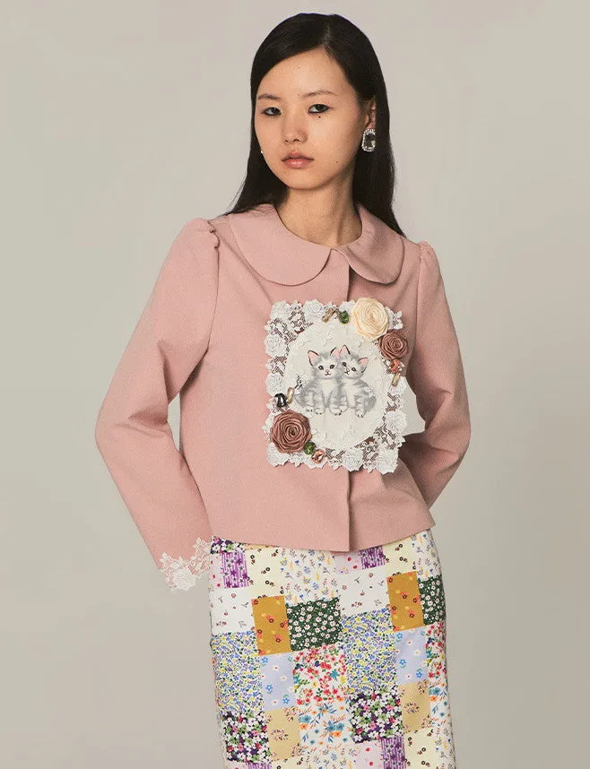 Lace 3D Flower Cat Round-Collar Unique Jacket