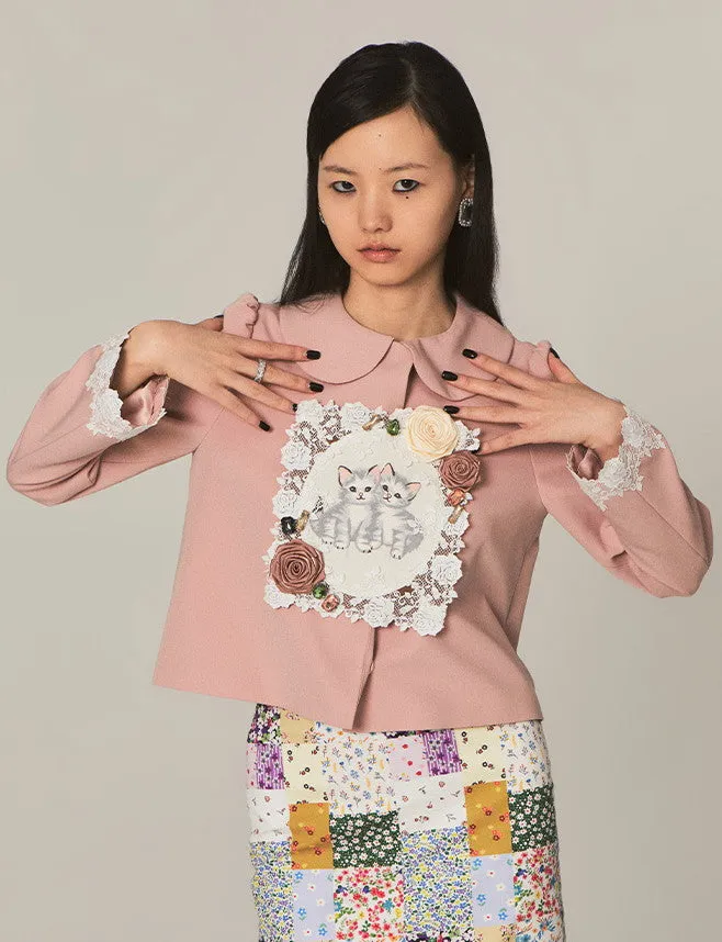 Lace 3D Flower Cat Round-Collar Unique Jacket