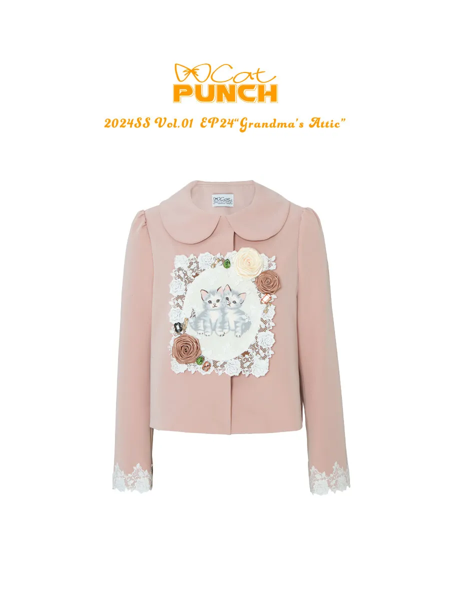 Lace 3D Flower Cat Round-Collar Unique Jacket