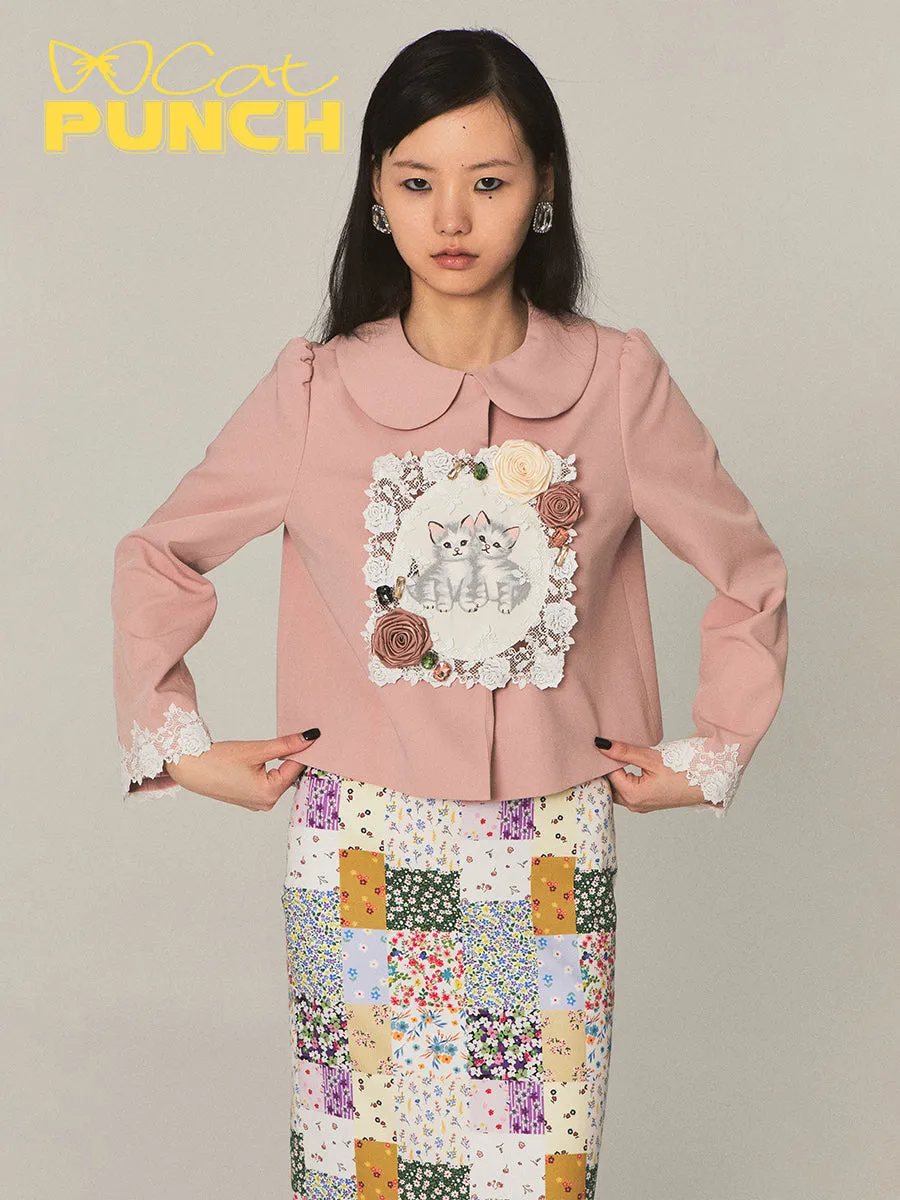 Lace 3D Flower Cat Round-Collar Unique Jacket