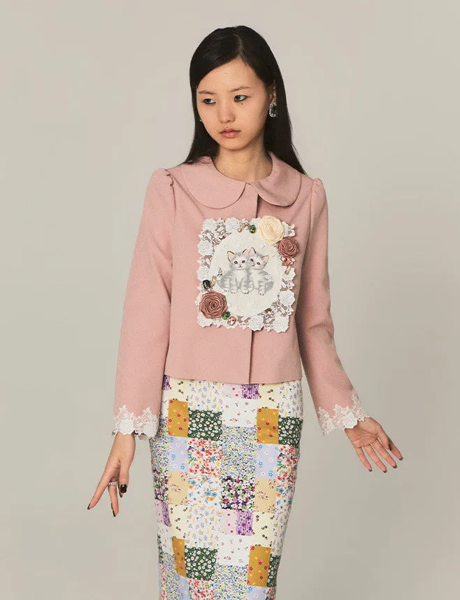 Lace 3D Flower Cat Round-Collar Unique Jacket