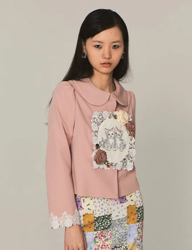 Lace 3D Flower Cat Round-Collar Unique Jacket