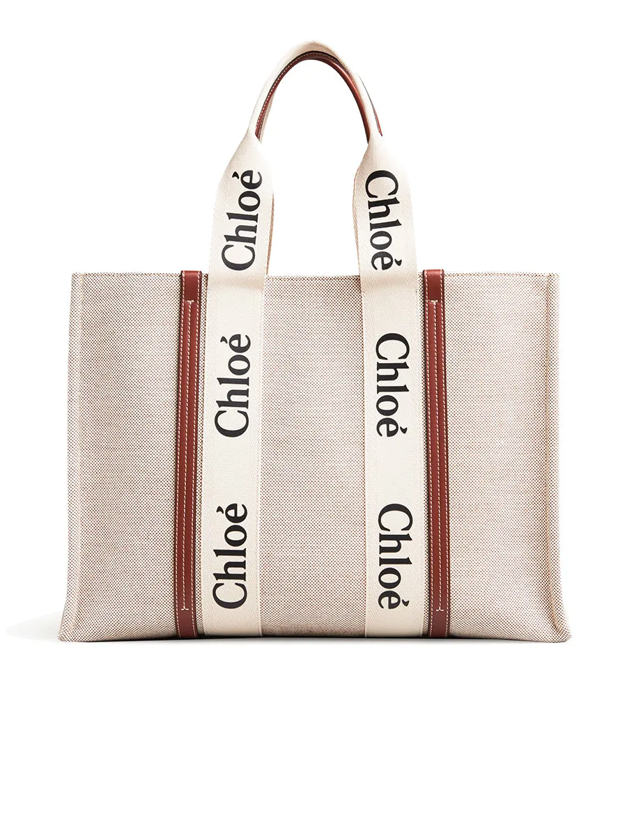 Large Woody Tote Bag in White/Brown