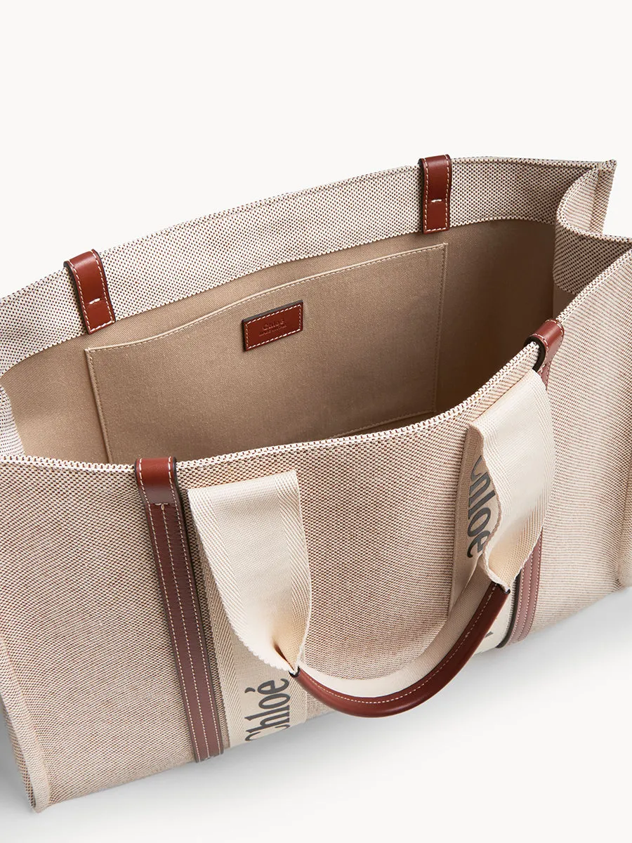 Large Woody Tote Bag in White/Brown