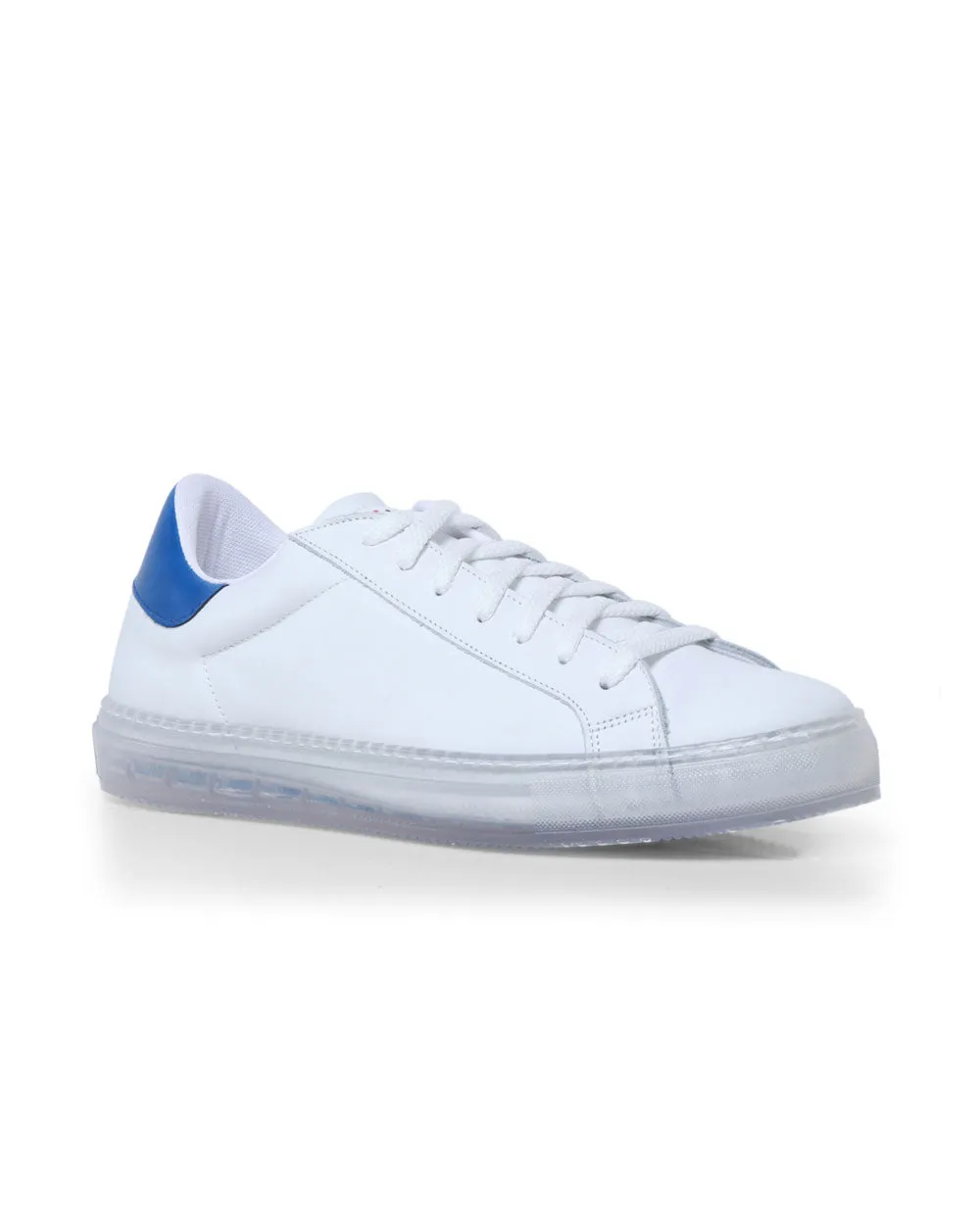 Leather Sneaker with Clear Sole in Electric Blue