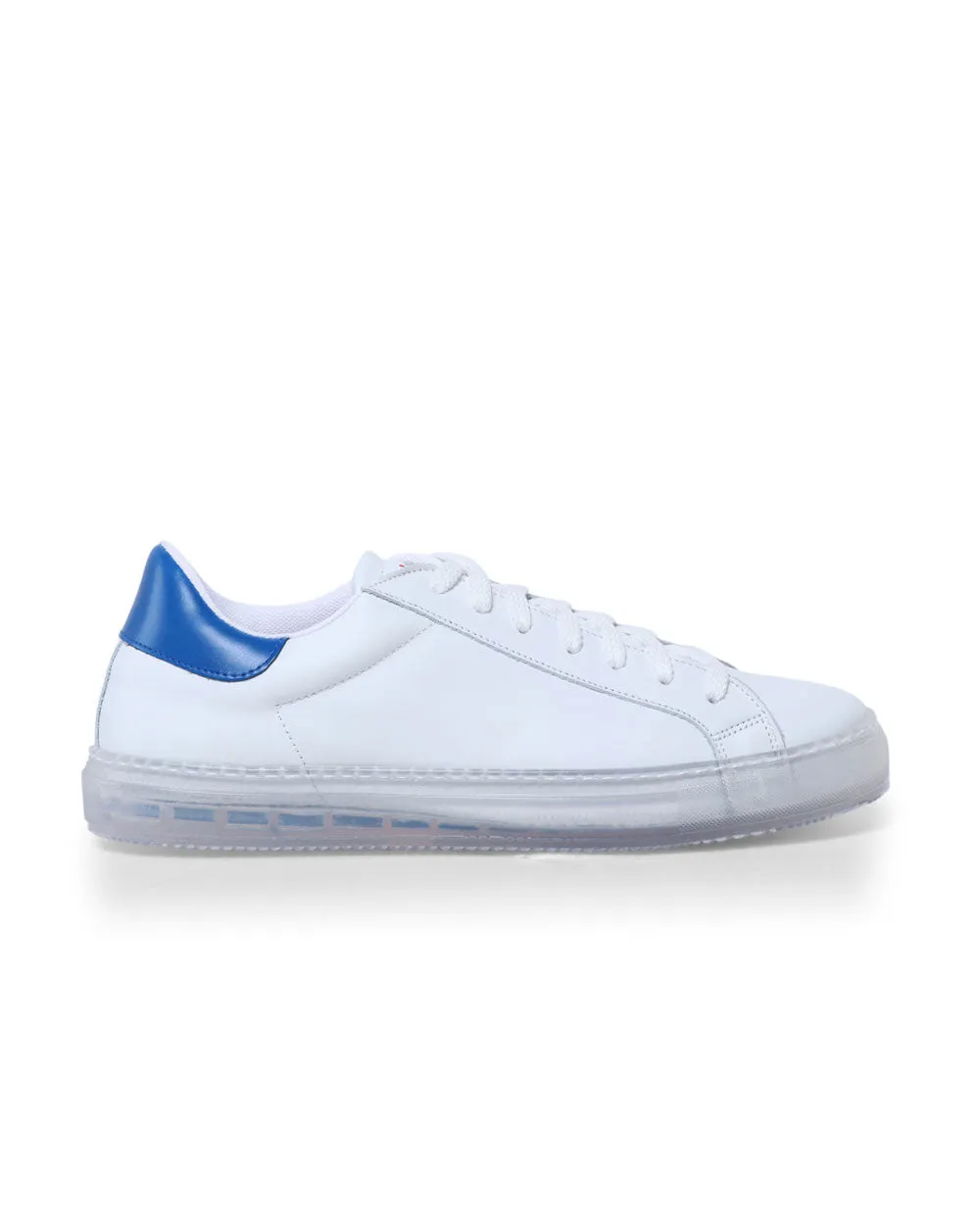 Leather Sneaker with Clear Sole in Electric Blue