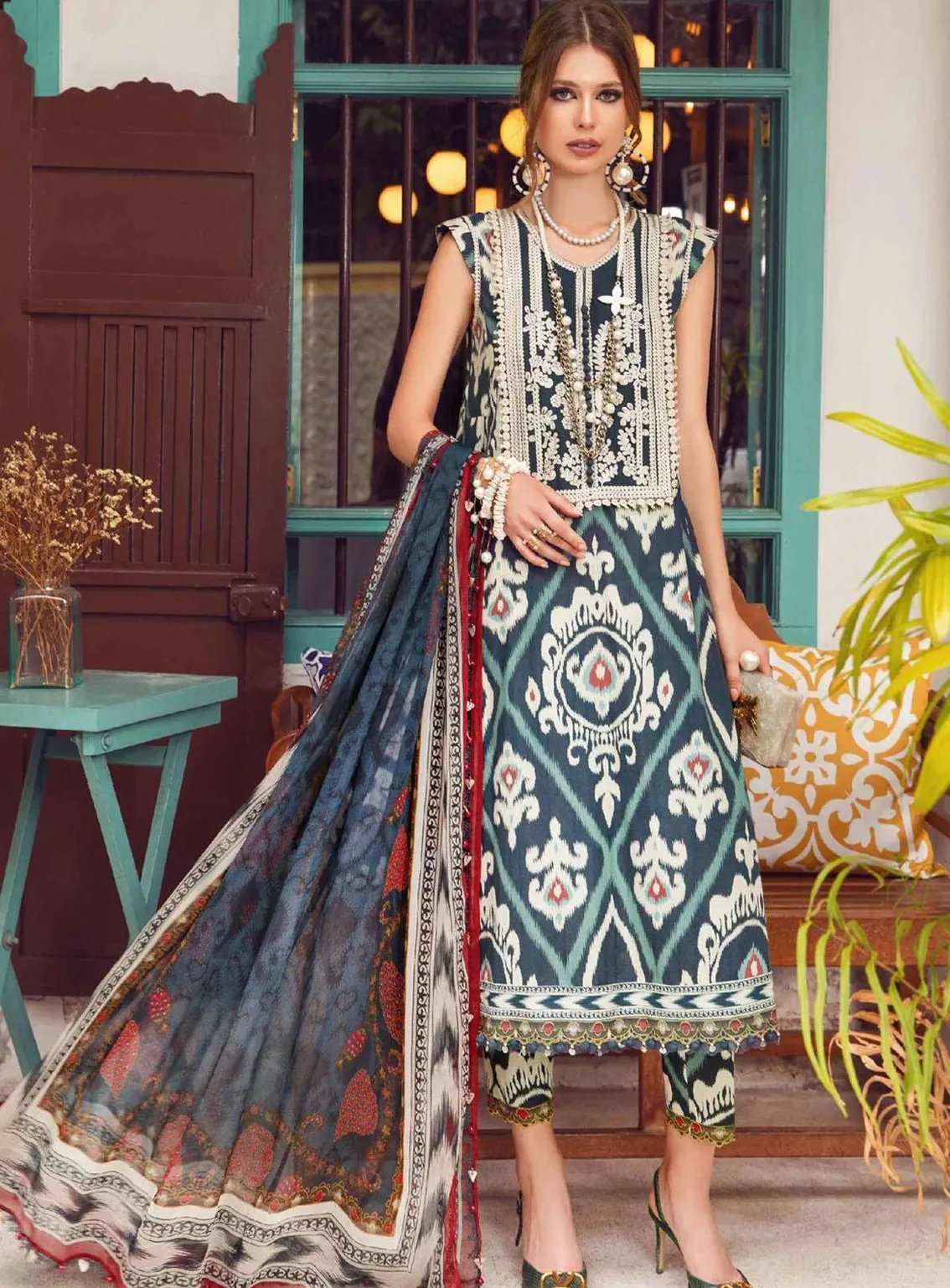 M Prints By Maria B Embroidered Cambric Unstitched 3 Piece Suit - 4B