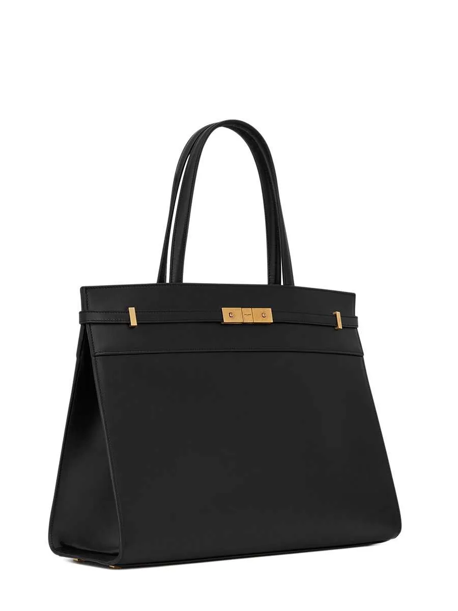 Manhattan Large Black Smooth Leather Tote Bag