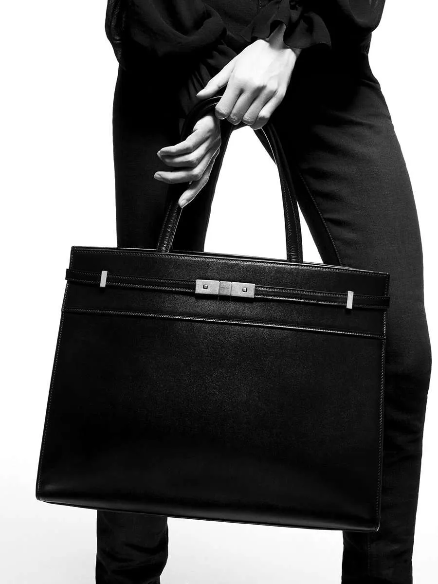 Manhattan Large Black Smooth Leather Tote Bag