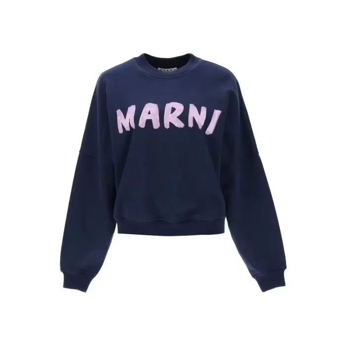 MARNI  |Crew Neck Long Sleeves Cotton Logo Hoodies & Sweatshirts