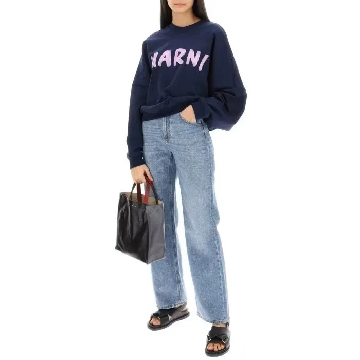 MARNI  |Crew Neck Long Sleeves Cotton Logo Hoodies & Sweatshirts