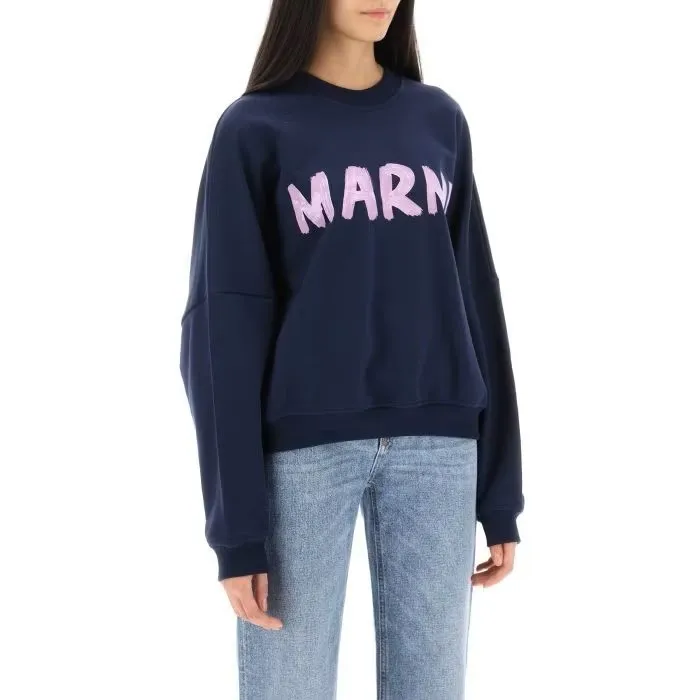 MARNI  |Crew Neck Long Sleeves Cotton Logo Hoodies & Sweatshirts