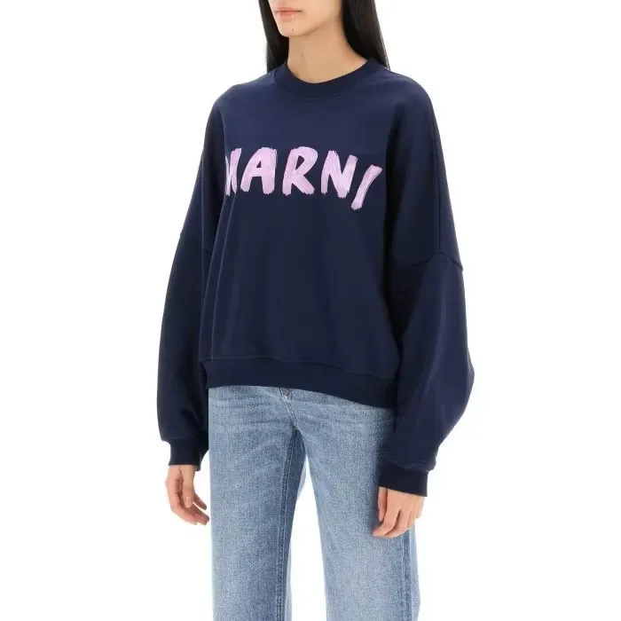 MARNI  |Crew Neck Long Sleeves Cotton Logo Hoodies & Sweatshirts